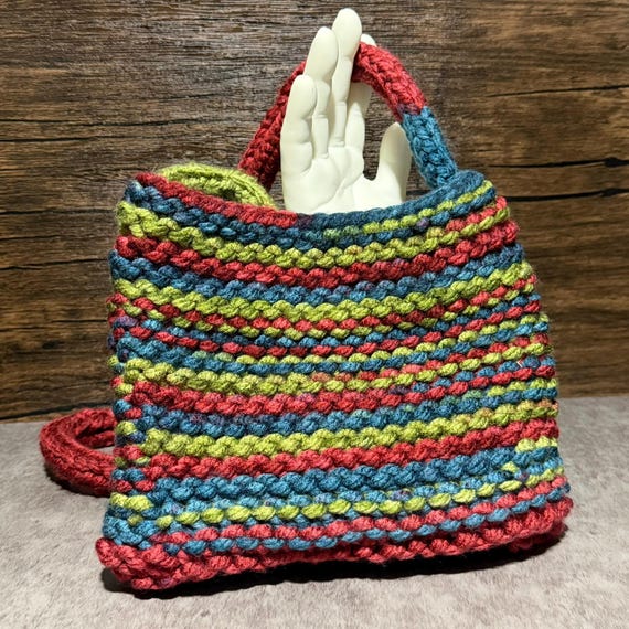 Retro Riot Crossbody Bag, Handmade Chunky Crochet Purse, Colorful Acrylic Shoulder Bag, Unique Everyday Statement Accessory