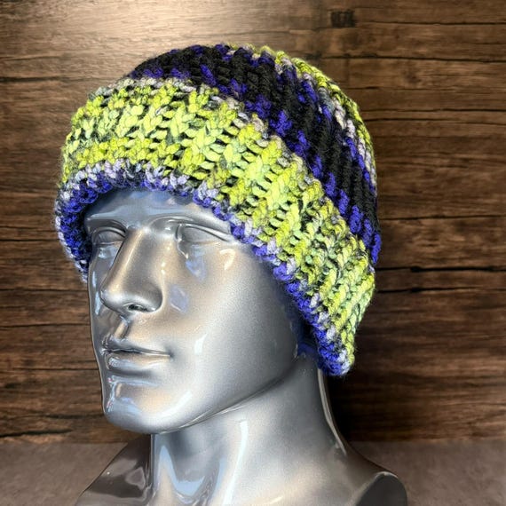 Aurora Pride Knit Hat Handmade Northern Lights Inspired Colorful Winter Beanie Gift