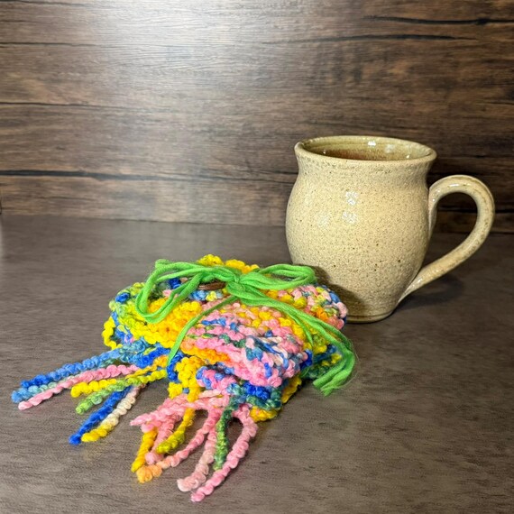Pansexual Pride Knit Mug Wrap and Rug Set: Hand-Dyed Yarn Cozy Coffee LGBTQ