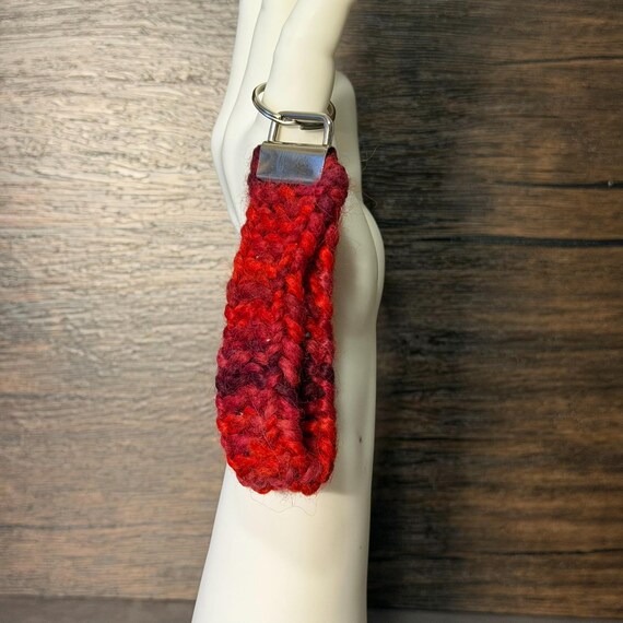 Handmade Baby Alpaca Knit Key Fob | Crimson Burgundy Wristlet Keychain