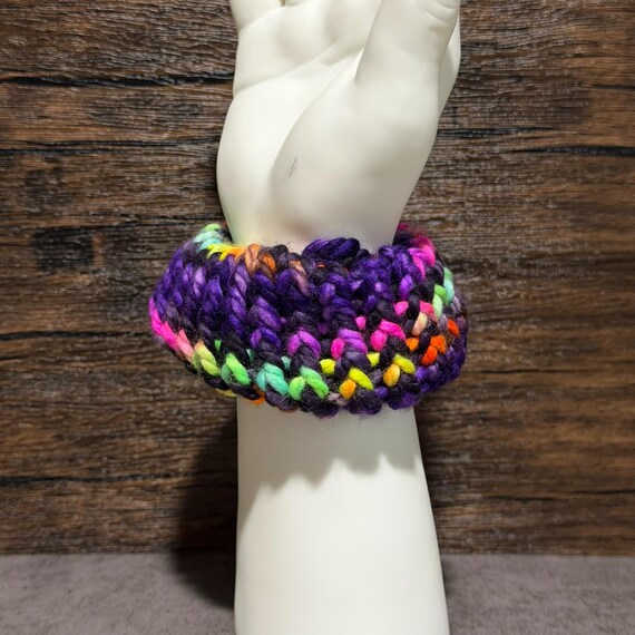 Punk Rock Rainbow Scrunchie, Handmade Superwash Merino Wool Hair Tie, Colorful Alternative Accessory