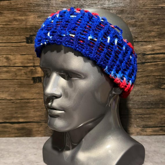 Winter Tailgate Head Wrap – Buffalo-Inspired Blue Red Handmade Accessory Western New York Football Gift