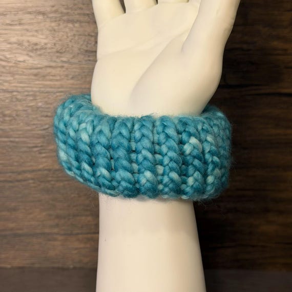 Gentle Waters Superwash Merino Wool Scrunchie Handmade Soft Blue Aqua Hair Accessory Gift Cozy