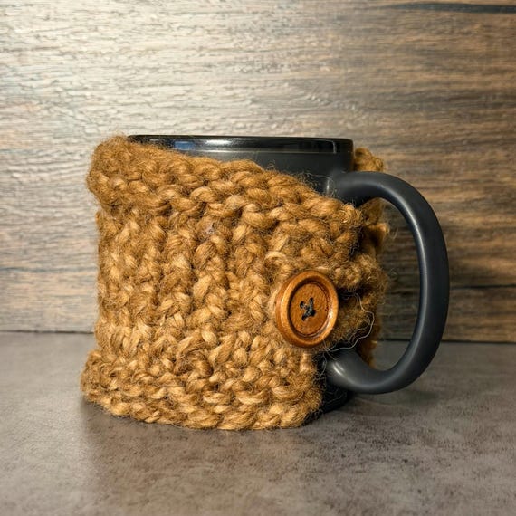 Handmade 100% Alpaca Coffee Mug Cozy | Rustic Brown Ember Roast Sleeve