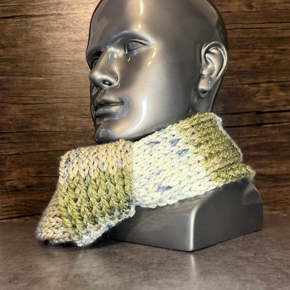 Blue River Hand Knit Scarf, River Rock Acrylic Winter Wrap, Cozy Neutral Shawl