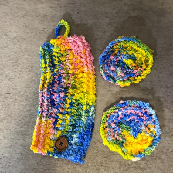 Pansexual Pride Knit Mug Wrap and Coaster Set – Handmade Cozy Coffee Accessory