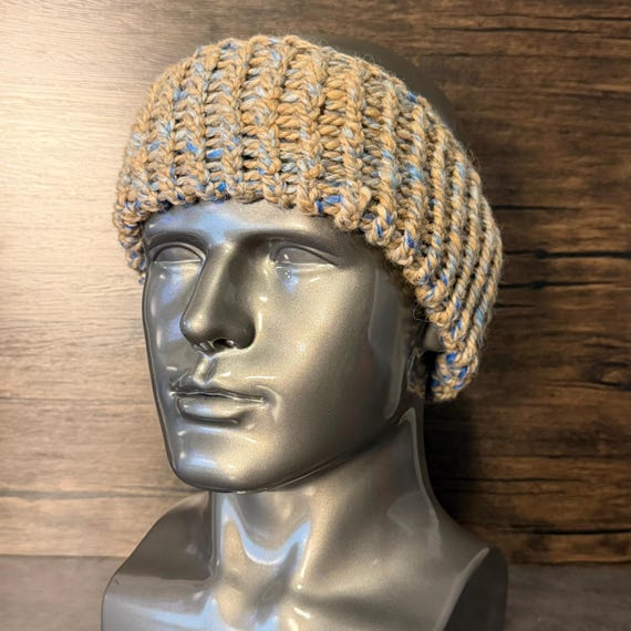 Handmade Alpaca Knit Head Wrap: Blue Gray, Soft Cozy Winter Ear Warmer