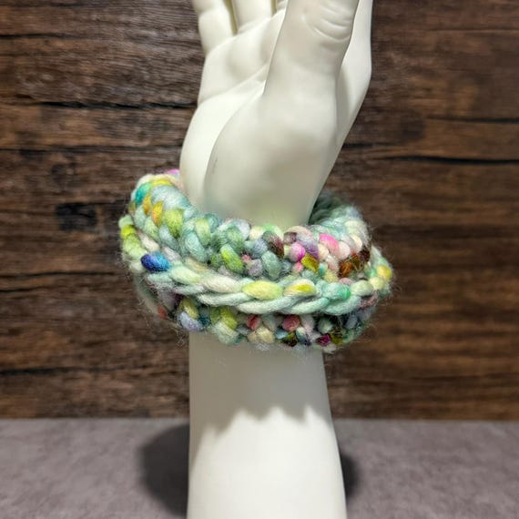 Wildflower Riot Scrunchie, Chunky Colorful Hand Knit Merino Wool Hair Accessory, Unique Handmade Statement