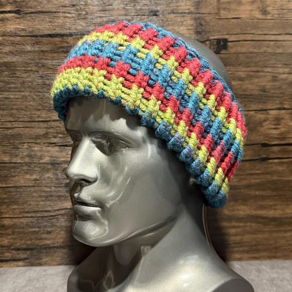 Retro Riot Head Wrap, Handmade Chunky Crochet Ear Warmer, Colorful Acrylic Winter Headband