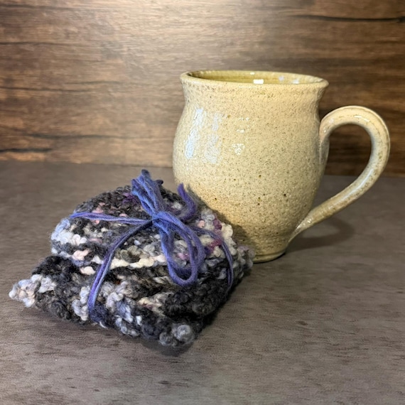 Hand Knit Mug Wrap and Coaster Set: Asexual Pride Colors, Cozy Coffee Accessory