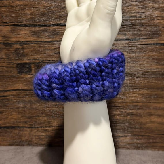 Hand Knit Merino Wool Scrunchie Blue Hair Tie Handmade Soft Luxury Unique Accessory Cozy