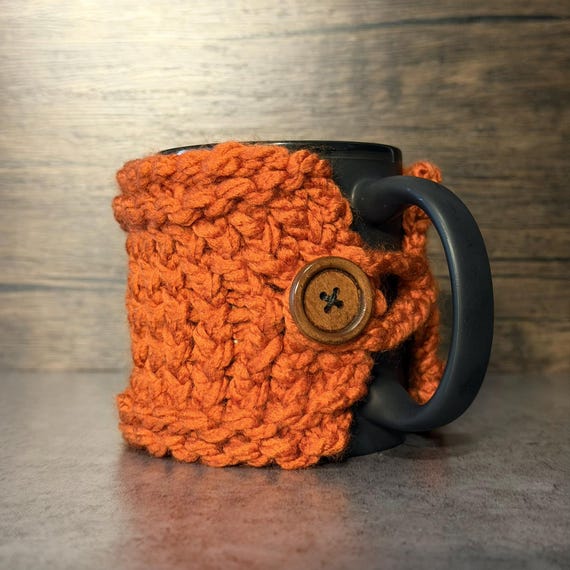 Pumpkin Knit Mug Wrap Handmade Fall Coffee Tea Cup Cozy Seasonal Gift