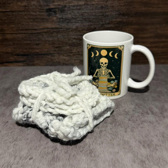 Marled Gray Coffee Gift Set, Handmade Mug Wrap Coaster Set, Wool Acrylic Winter Decor, Cozy Kitchen Accessory