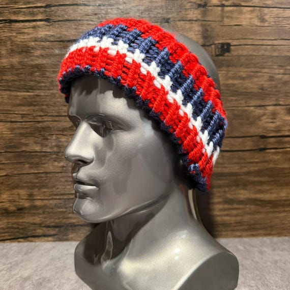 Reversible Red White Blue Head Wrap Buffalo Football Inspired Accessory Queen City Knit Bandana