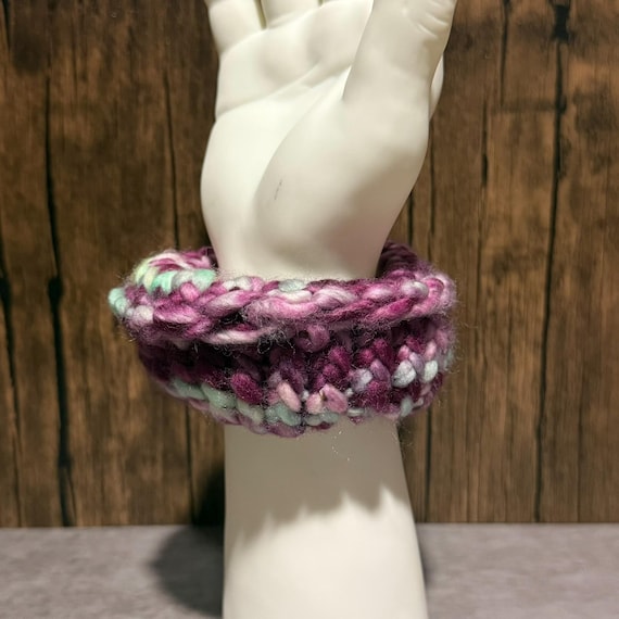 Handmade Knit Scrunchie, Merino Wool Hair Accessory, Colorful Cozy Hair Tie