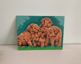 Vintage ~ Dog ~ Puppy Paint By Number ~ PBN ~ Puppies Labs Tan 1970s 70s Retro Art 9" x 12" Unframed Kitschy Painting