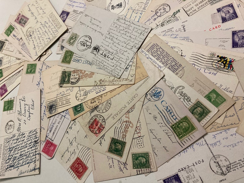 20 or 40 Vintage Used Posted Postcards Random Mixed USED Choose Amount Most with Stamps Postmarks Pack Set Junk Journal Authentic Craft image 2