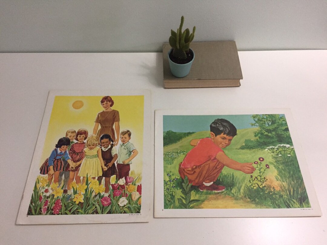 Lot of 2 1960s Educational School Posters Multicultural Children in