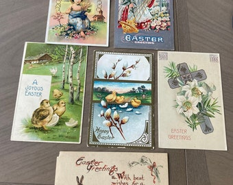 Vintage Easter Postcards ~ Lot of 6 1910s-1920s ~ Antique Postal Cards