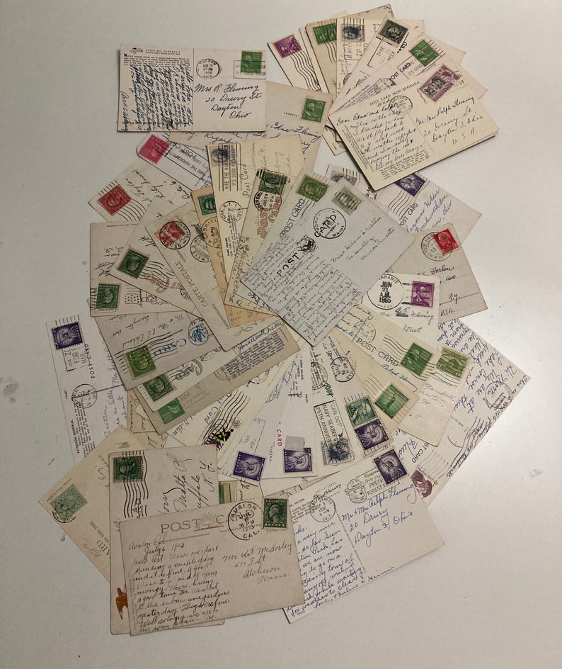 20 or 40 Vintage Used Posted Postcards Random Mixed USED Choose Amount Most with Stamps Postmarks Pack Set Junk Journal Authentic Craft image 1