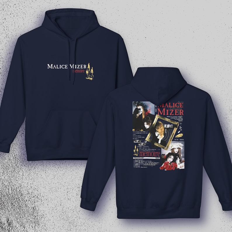 Malice Mizer Memoire Hoodie, Japanese Visual Kei Hoodie, Gothic J-Rock Band Pullover, 90s Vkei Streetwear, Graphic Unisex Alternative Hoodie Navy