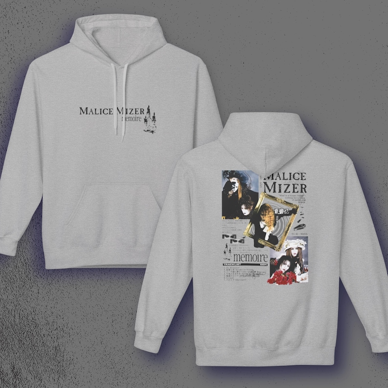 Malice Mizer Memoire Hoodie, Japanese Visual Kei Hoodie, Gothic J-Rock Band Pullover, 90s Vkei Streetwear, Graphic Unisex Alternative Hoodie Sport Grey