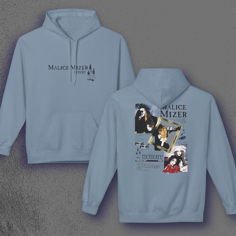 Malice Mizer Memoire Hoodie, Japanese Visual Kei Hoodie, Gothic J-Rock Band Pullover, 90s Vkei Streetwear, Graphic Unisex Alternative Hoodie Stone Blue