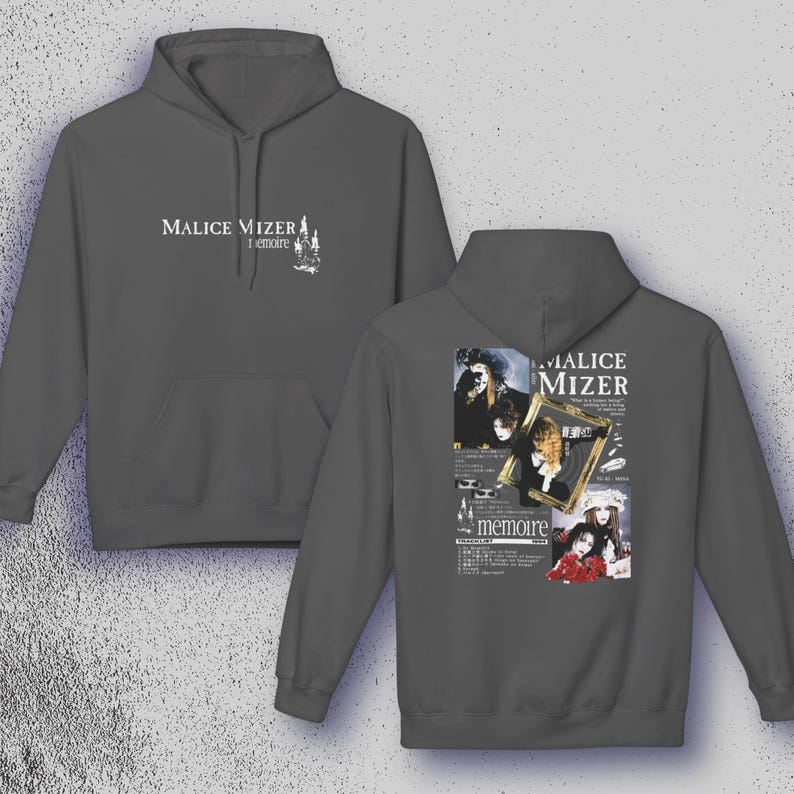 Malice Mizer Memoire Hoodie, Japanese Visual Kei Hoodie, Gothic J-Rock Band Pullover, 90s Vkei Streetwear, Graphic Unisex Alternative Hoodie Charcoal