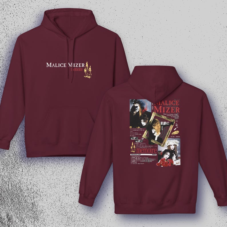 Malice Mizer Memoire Hoodie, Japanese Visual Kei Hoodie, Gothic J-Rock Band Pullover, 90s Vkei Streetwear, Graphic Unisex Alternative Hoodie Maroon