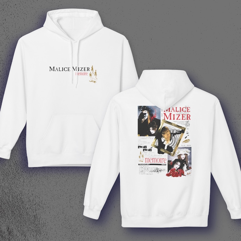 Malice Mizer Memoire Hoodie, Japanese Visual Kei Hoodie, Gothic J-Rock Band Pullover, 90s Vkei Streetwear, Graphic Unisex Alternative Hoodie White