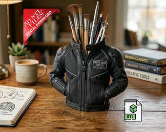 Motorcycle Jacket Pencil Holder 3D STL File | Biker Desk Organizer Digital Download | Leather Jacket Pen Cup 3D Print File | Office Decor