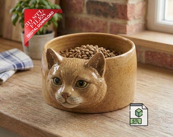 Cute Cat Food Bowl 3D STL File | Kitty Ear Pet Feeder Digital Download | Cat Water Dish 3D Print File | Pet Accessories