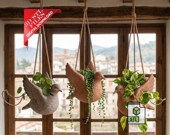 Flying Dove Hanging Planter 3D STL File | Bird Succulent Pot Digital Download | Peace Bird Hanging Decor | 3D Printed Flower Pot