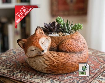Cute Fox Succulent Planter 3D STL File | Animal Flower Pot Digital Download | Woodland Nursery Decor 3D Print File | Kawaii Fox Cactus Pot