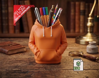 Sweatshirt Pencil Holder 3D STL File | Hoodie Desk Organizer Digital Download | Cozy Room Decor Print | Gamer Pen Cup | Developer Gift