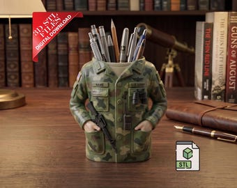 Soldier Pencil Holder 3D STL File | Military Desk Organizer Digital Download | Veteran Gift Pen Cup | Tactical Office Decor Print