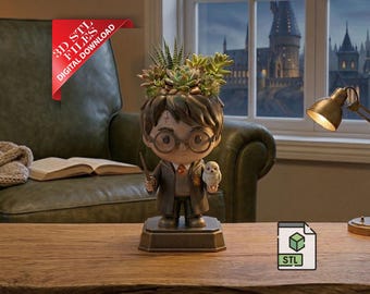 Boy Wizard Mini Planter 3D STL File | Magic School Succulent Pot Digital Download | Glasses Wizard Cactus Holder 3D Print
