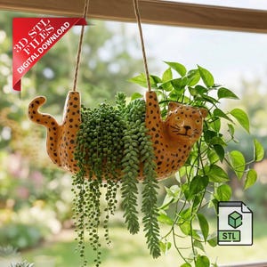 吊り下げ式トラ型プランター 3D STLファイル、エキゾチックアニマル多肉植物鉢（デジタルダウンロード）