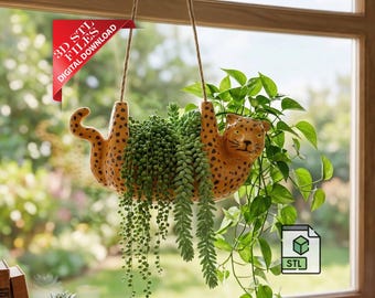 Hanging Tiger Planter 3D STL File, Exotic Animal Succulent Pot (Digital Download)