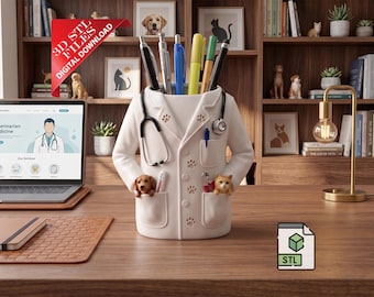 Veterinary Pencil Holder 3D STL File | Vet Tech Desk Organizer Digital Download | Animal Clinic Decor Print | Vet Student Graduation Gift