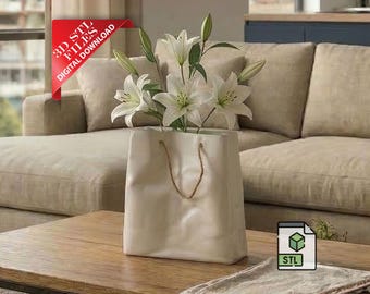 Crumpled Paper Bag Vase 3D STL File | Multi-Purpose Utensil Holder Digital Download | Pencil Cup 3D Print File | Quirky Kitchen Organizer