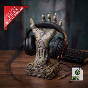 Zombie Hand Headphone Stand 3D STL File | Undead Gamer Desk Organizer Digital Download | Horror Headset Holder | Creepy Macabre Decor Print
