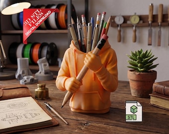 Pen Holding Sweatshirt 3D STL File | Cute Hoodie Desk Organizer Digital Download | Cozy Stylus Stand | Gamer Desk Accessory Print