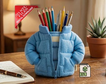 Puffer Jacket Vase 3D STL File | Winter Coat Multi-Purpose Organizer Digital Download| Quilted Jacket Pen Holder 3D Print File| Quirky Decor