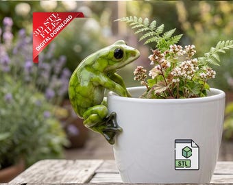 Frog Plant Pot Hugger 3D STL File | Amphibian Planter Ornament Digital Download | Houseplant Decor Print | Botanical Accessory