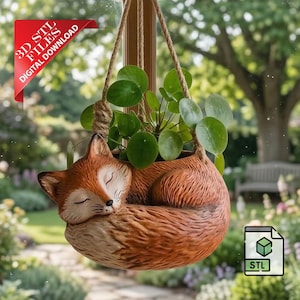 Hanging Fox Planter 3D STL File Cute Animal Shelf Sitter Pot Digital Download | Fox Succulent Planter 3D Print File Woodland Nursery Decor