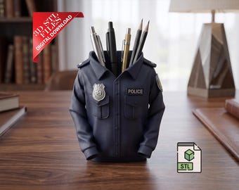 Police Officer Pencil Holder 3D STL File | Law Enforcement Desk Organizer Digital Download | Cop Graduation Gift | Police Academy Decor
