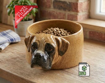 Boxer Dog Food Bowl 3D STL File | Muscle Pet Feeder Digital Download | Boxer Water Dish 3D Print File | Custom Dog Bowl