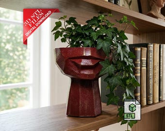 Geometric Half Face Planter 3D STL File | Abstract Woman Vase Digital Download | Modern Boho Flower Pot | Low Poly Decor Print