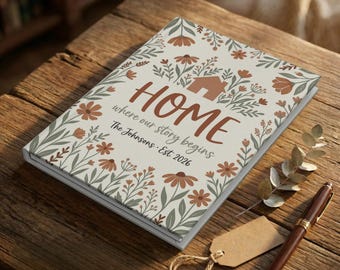 Personalized Home Journal, Where Our Story Begins Notebook, Custom Family Name Est Year Botanical Hardcover Memory Book Gift